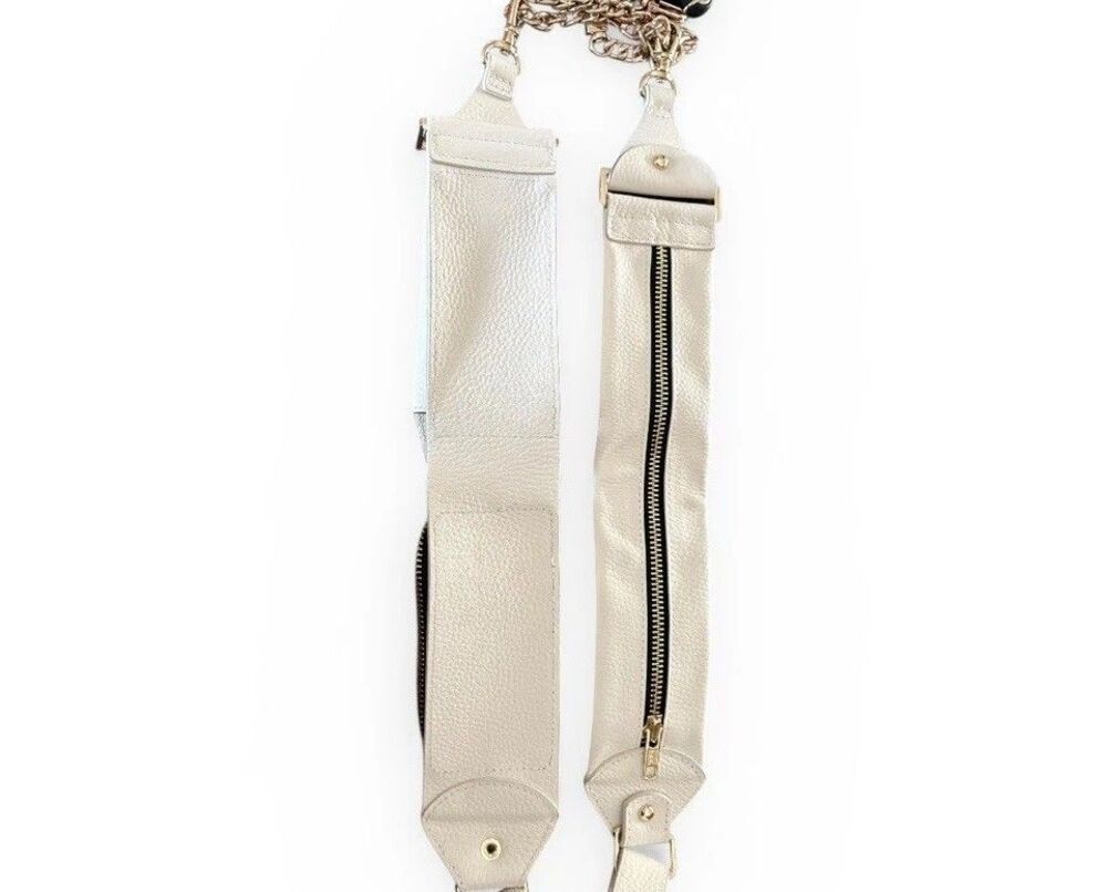 Bandolier Billie Cross Body Pebbled Leather Utility Strap Ivory Gold NEW